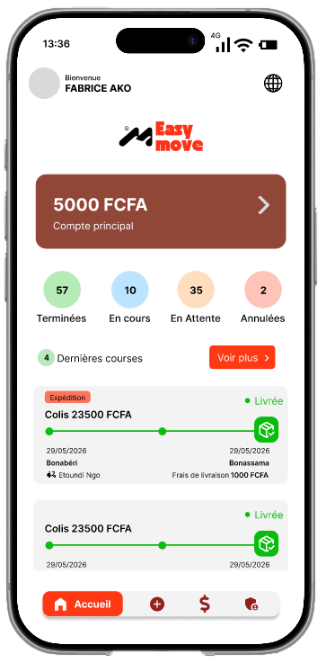 Aperçu de l'application EasyMove Delivery